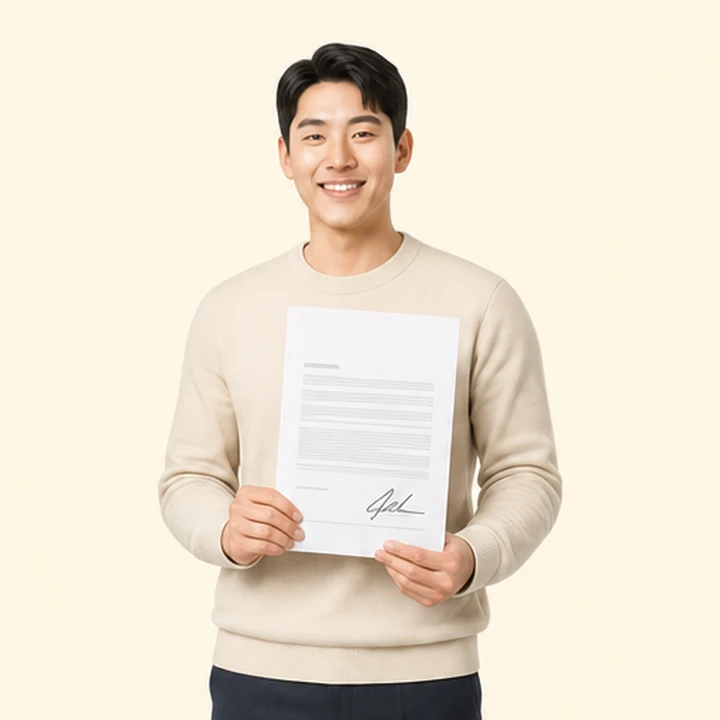 법인 장기렌트카 서면 견적서를 들고 있는 고객